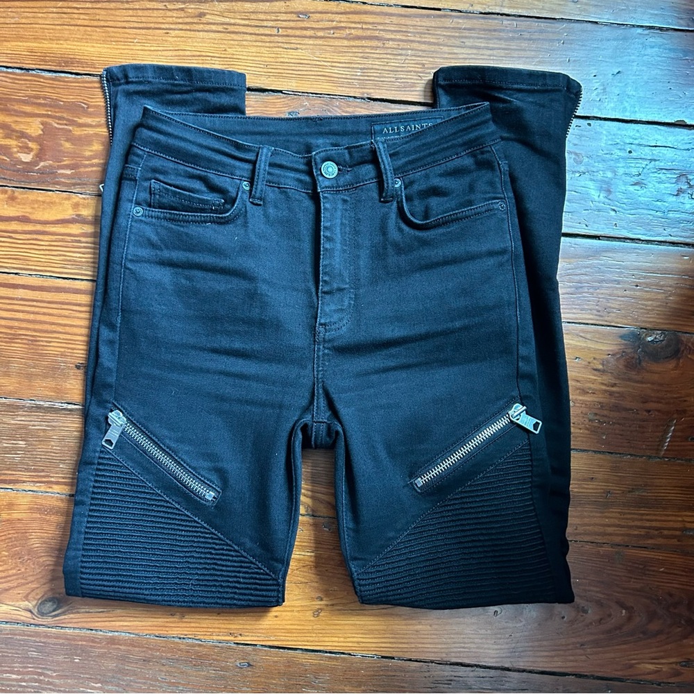 All Saints Black Dax Biker Jeans size 27 - Picture 9 of 13